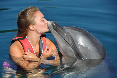 Wakacje z delfinami w Marmaris - pocałunek z delfinem, delfin, dziewczyna z delfinem